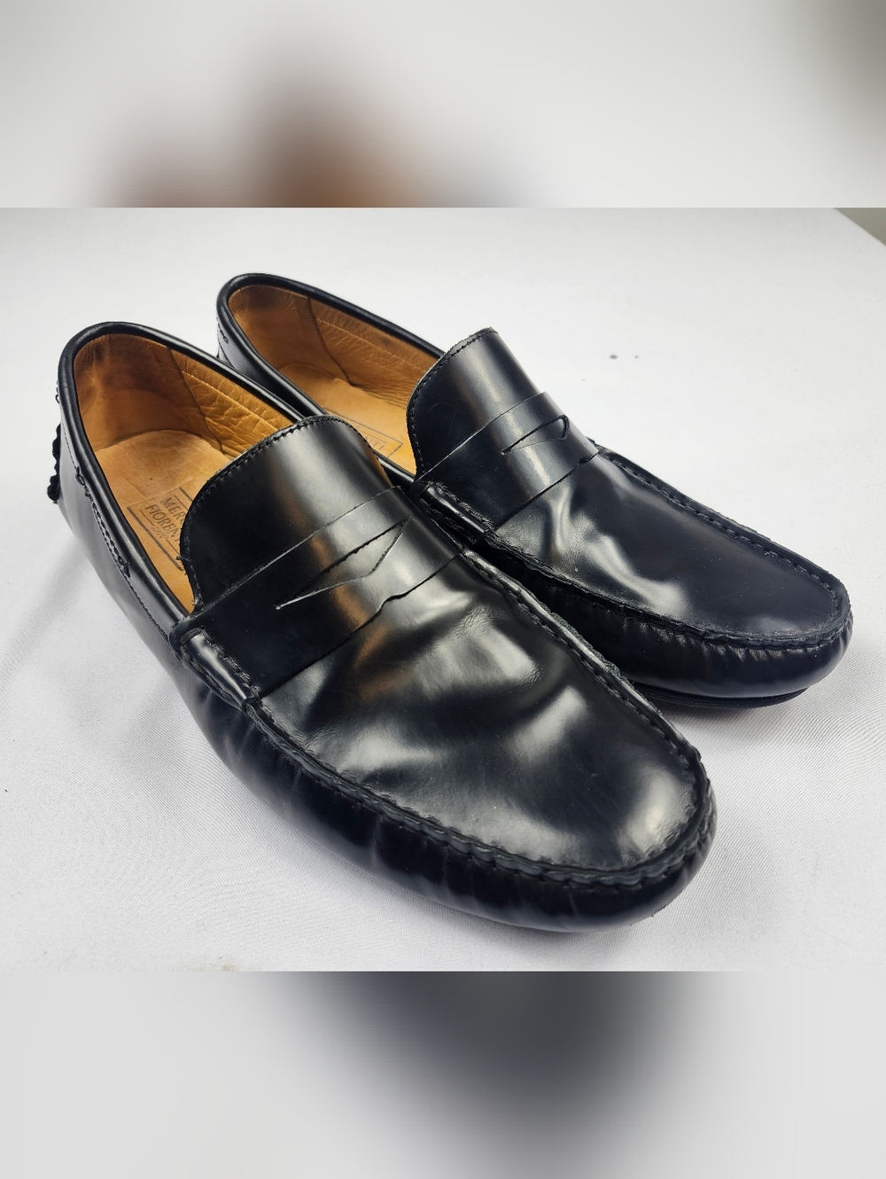 Mercanti Fiorentini Mens 11 M Black Leather Penny Loafers Driving Shoes